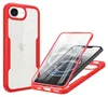 A red and clear iPhone case is shown, with a phone inside the case on the right side of the image. Produktbild-Vorschau