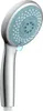 A close-up studio shot of a chrome hand shower head with a blue LED light. Produktbild-Vorschau