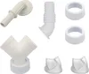 A collection of white plastic plumbing fittings arranged on a white background. Produktbild-Vorschau