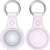 Two pink AirTag holders with silver keyrings are shown against a white background. Produktbild-Vorschau