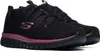 A pair of black Skechers women's athletic shoes with pink accents. Voir les images du produit