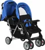 vidaXL Tandem-Kinderwagen Stahl Blau und Schwarz Produktbild-Vorschau 2