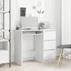 A white desk with a computer and office supplies. Voir les images du produit