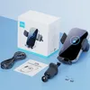 A product shot of a wireless car charger and its packaging, along with accessories and instructions. Produktbild-Vorschau