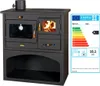 A wood-burning stove with an energy efficiency label. Produktbild-Vorschau