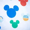 A close-up view of a white fabric with colorful Mickey Mouse-shaped patterns. Produktbild-Vorschau
