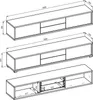 Three different views of a TV cabinet with dimensions indicated. Produktbild-Vorschau