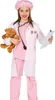 A young girl dressed as a veterinarian, holding a teddy bear and a clipboard. Produktbild-Vorschau
