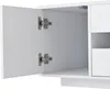 Close-up view of the interior of a white cabinet with two doors open, showing the hinges. Anteprima dell’immagine prodotto