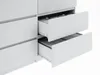A close-up view of a white dresser with two drawers partially open, revealing folded gray fabric inside. Produktbild-Vorschau