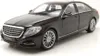 A black Mercedes S-Class W222 model car is shown from a front-side angle against a white background. Produktbild-Vorschau