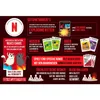 Marketing image for Exploding Kittens card game, featuring illustrations and text explaining gameplay and features. Podgląd zdjęcia produktu
