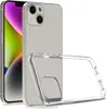 A clear phone case is shown in front of a silver iPhone 14. Produktbild-Vorschau