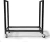 A black metal firewood rack with wheels on a white background. Produktbild-Vorschau