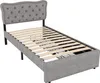 A single bed frame with a tufted headboard and wooden slats, shown against a white background. Anteprima dell’immagine prodotto