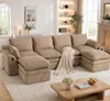 4-osobowa sofa modułowa w kolorze khaki z 2 pufami, narożna Podgląd zdjęcia produktu 1