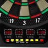 A close-up view of an electronic dartboard with digital displays and control buttons. Produktbild-Vorschau