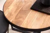 Couchtisch Set 2-teilig Akazie mit runder Akazienholzplatte und schwarzem Metallgestell in Gesamtansicht. Produktbild-Vorschau