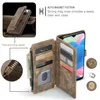 A brown leather wallet case for a smartphone, showing its card slots and magnetic closure. Produktbild-Vorschau