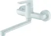 A white kitchen faucet with a long, adjustable spout is shown against a white background. Produktbild-Vorschau