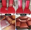 Vorher-Nachher-Vergleich eines Lederreparatursets an roten Esszimmerstühlen und einem braunen Sofa, mit restaurierten Oberflächen Anteprima dell’immagine prodotto