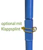 A close-up of a blue metal pole with a gold clip attached. Produktbild-Vorschau
