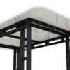 Close-up view of the corner and underside of a table with a marble-look top and black metal legs. Anteprima dell’immagine prodotto