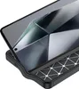 A close-up shot of a black phone case with a geometric pattern on the back, with a smartphone partially inserted. Produktbild-Vorschau