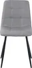 A front view of a gray upholstered dining chair with black metal legs, isolated on a white background. Produktbild-Vorschau