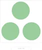 Three green circles arranged in a triangular formation with text below. Produktbild-Vorschau