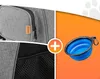 A collage showing parts of a pet backpack and a blue collapsible pet bowl. Anteprima dell’immagine prodotto
