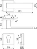 Technical drawing with dimensions of a door handle set and a keyhole plate. Produktbild-Vorschau
