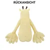 The back view of a yellow plush toy giraffe with long arms and hands. Produktbild-Vorschau