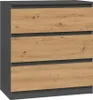A chest of drawers with three drawers, featuring a dark gray frame and light wood-effect drawer fronts. Anteprima dell’immagine prodotto