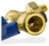 Close-up of a brass plumbing valve with a blue plastic component. Náhľad obrázku produktu