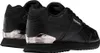 A close-up, side view of a pair of black Reebok sneakers with silver accents. Voir les images du produit