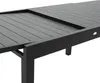 Close-up view of a dark gray, slatted outdoor table with a black frame. Náhled obrázku produktu
