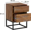 A wooden nightstand with two drawers is shown with dimensions indicated by lines and text. Anteprima dell’immagine prodotto