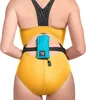 A person wearing a yellow swimsuit with a blue safety device attached to a black belt around their waist. Podgląd zdjęcia produktu
