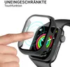A hand is shown touching a smartwatch with a protective case on it. The smartwatch screen displays activity rings and weather information. Text overlays indicate "UNEINGESCHRÄNKTE Touchfunktion" and "Touchfunktion". Produktbild-Vorschau