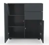 A dark gray sideboard with its doors and drawers open, displayed against a white background. Produktbild-Vorschau