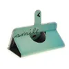 A turquoise flip-style phone case with the word "smile" printed on it, shown from a side angle. Produktbild-Vorschau