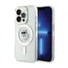 A clear, professional shot of an iPhone 13 Pro with a transparent Karl Lagerfeld case featuring a Choupette illustration and MagSafe compatibility. Produktbild-Vorschau