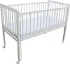 A white baby crib with a mattress is shown against a white background. Produktbild-Vorschau