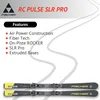 Marketing image for Fischer RC Pulse SLR PRO skis, showing features and the skis themselves. Produktbild-Vorschau
