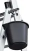 A black bucket is hanging from a hook attached to a silver ladder. Produktbild-Vorschau