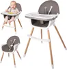 A collage of a baby high chair, including a shot of a baby sitting in it. Voir les images du produit
