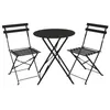 A black metal bistro set with a round table and two chairs, shown against a white background. Produktbild-Vorschau