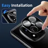 A hand is shown placing a camera lens protector onto a smartphone. Produktbild-Vorschau