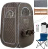 A portable steam sauna tent and its accessories are displayed against a light gray background. Náhľad obrázku produktu